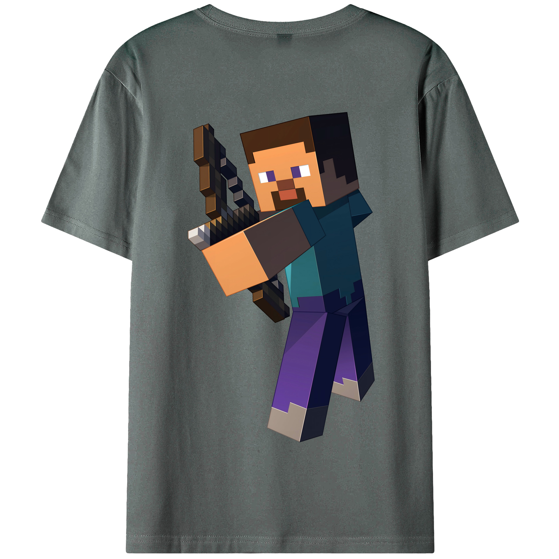 （画像用） マインクラフト ブロックの世界 Minecraft MC Block world 綿100％半袖Tシャツ（背面プリント）